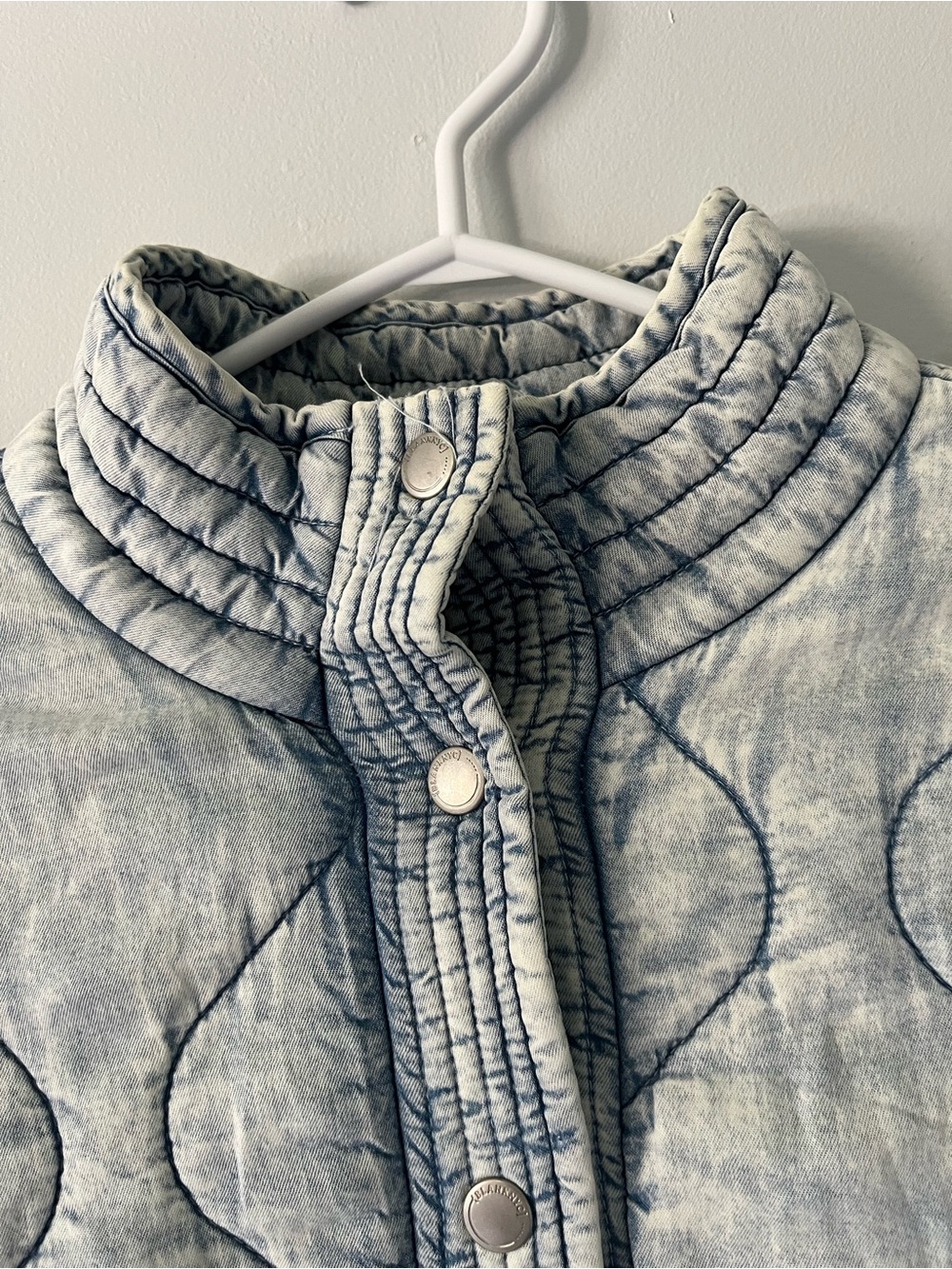 Light Gray denim wash boho Quilted Women's Jacket - Picture 7 of 14